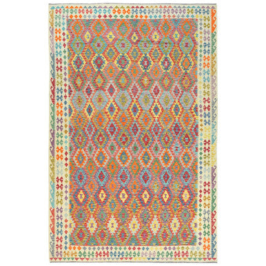 Flat Weave Wool Hand Woven Rug Multicolored Ivory 10.4X16.1 -O081800
