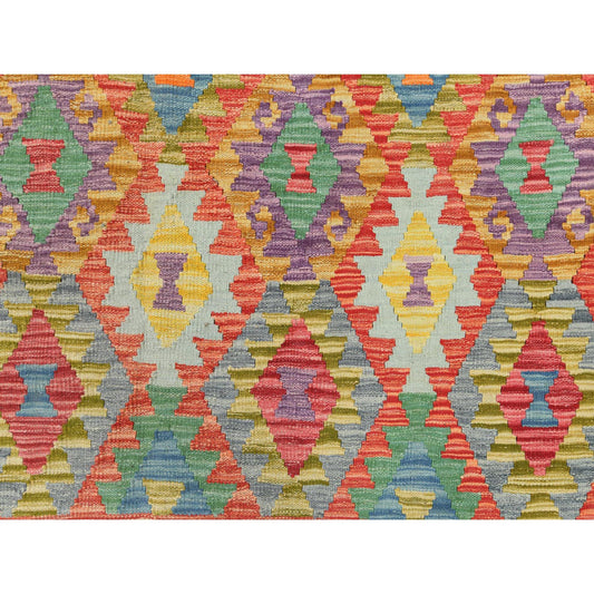 Flat Weave Wool Hand Woven Rug Multicolored Ivory 10.4X16.1 -O081800