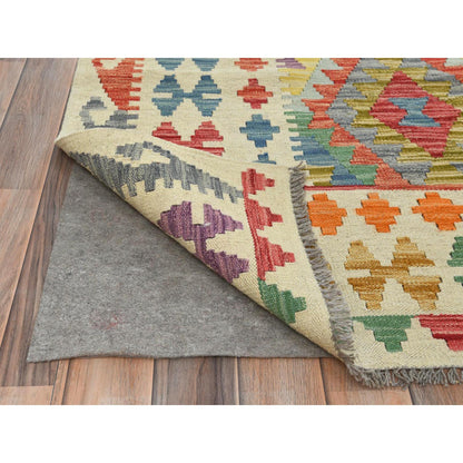 Flat Weave Wool Hand Woven Rug Multicolored Ivory 10.4X16.1 -O081800