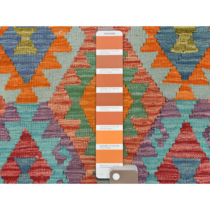 Flat Weave Wool Hand Woven Rug Multicolored Ivory 10.4X16.1 -O081800