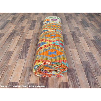 Flat Weave Wool Hand Woven Rug Multicolored Ivory 10.4X16.1 -O081800