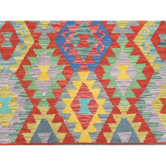 Flat Weave Wool Hand Woven Rug Multicolored Blue 13.1X16.2 -O081803