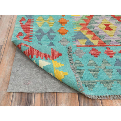 Flat Weave Wool Hand Woven Rug Multicolored Blue 13.1X16.2 -O081803