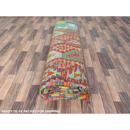 Flat Weave Wool Hand Woven Rug Multicolored Blue 13.1X16.2 -O081803