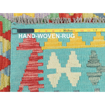 Flat Weave Wool Hand Woven Rug Multicolored Blue 13.1X16.2 -O081803