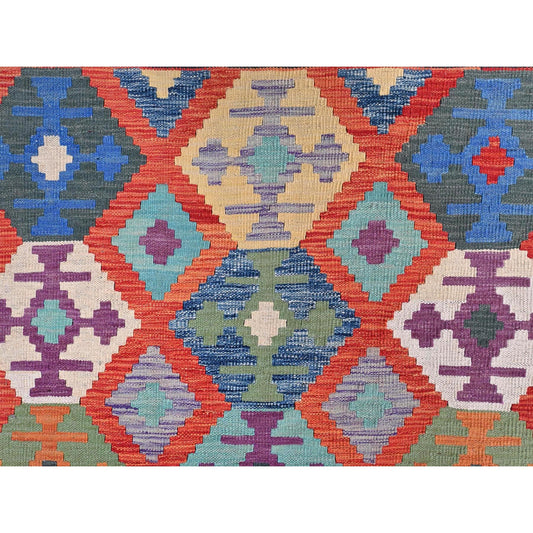 Flat Weave Wool Hand Woven Rug Multicolored Black 10.5X15.10 -O081804