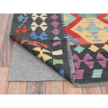 Flat Weave Wool Hand Woven Rug Multicolored Black 10.5X15.10 -O081804
