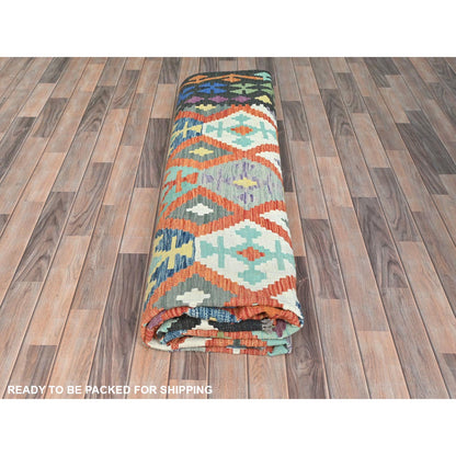 Flat Weave Wool Hand Woven Rug Multicolored Black 10.5X15.10 -O081804