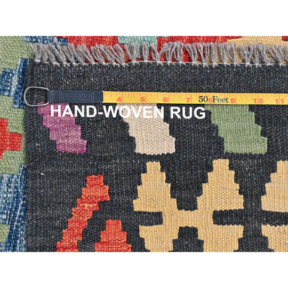 Flat Weave Wool Hand Woven Rug Multicolored Black 10.5X15.10 -O081804