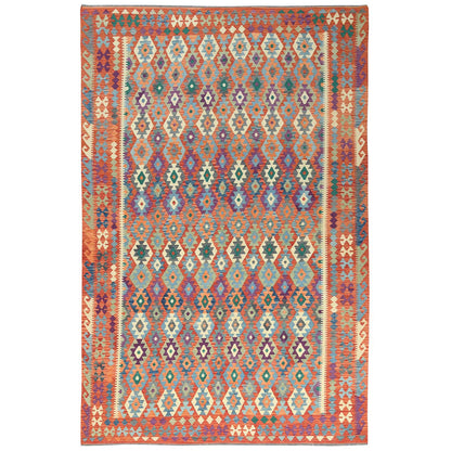 Flat Weave Wool Hand Woven Rug Multicolored Red 10.1X15.10 -O081805