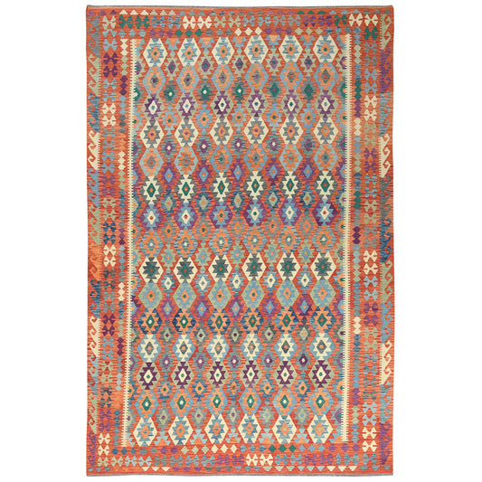 Flat Weave Wool Hand Woven Rug Multicolored Red 10.1X15.10 -O081805