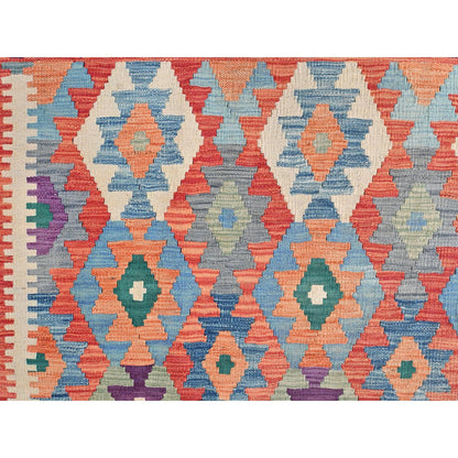 Flat Weave Wool Hand Woven Rug Multicolored Red 10.1X15.10 -O081805