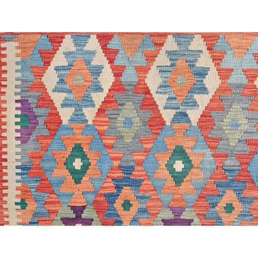 Flat Weave Wool Hand Woven Rug Multicolored Red 10.1X15.10 -O081805