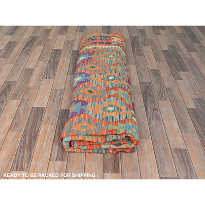 Flat Weave Wool Hand Woven Rug Multicolored Red 10.1X15.10 -O081805