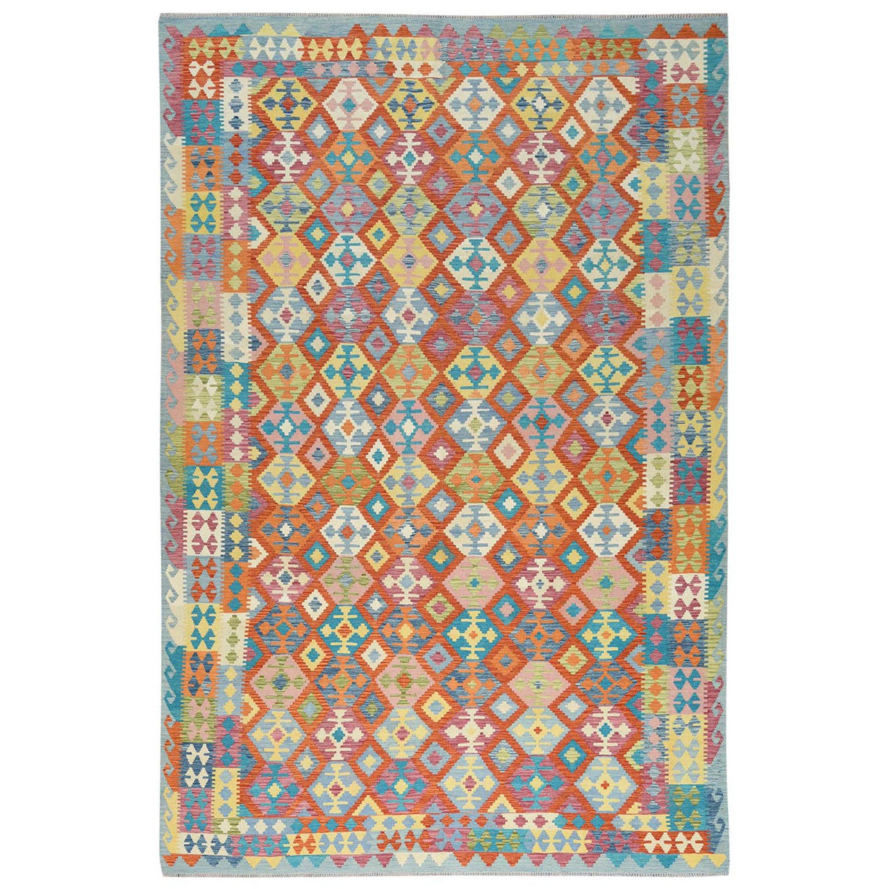 Orange 10'0" x 16'0" Flat Weave Multicolored Hand woven Wool Rug -O081817