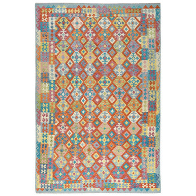 Flat Weave Wool Hand Woven Rug Multicolored Orange 10.0X16.0 -O081817