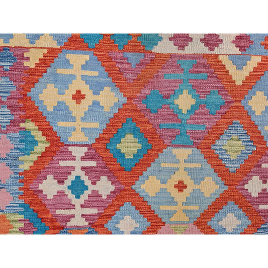 Flat Weave Wool Hand Woven Rug Multicolored Orange 10.0X16.0 -O081817