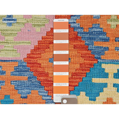 Flat Weave Wool Hand Woven Rug Multicolored Orange 10.0X16.0 -O081817