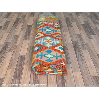 Flat Weave Wool Hand Woven Rug Multicolored Orange 10.0X16.0 -O081817