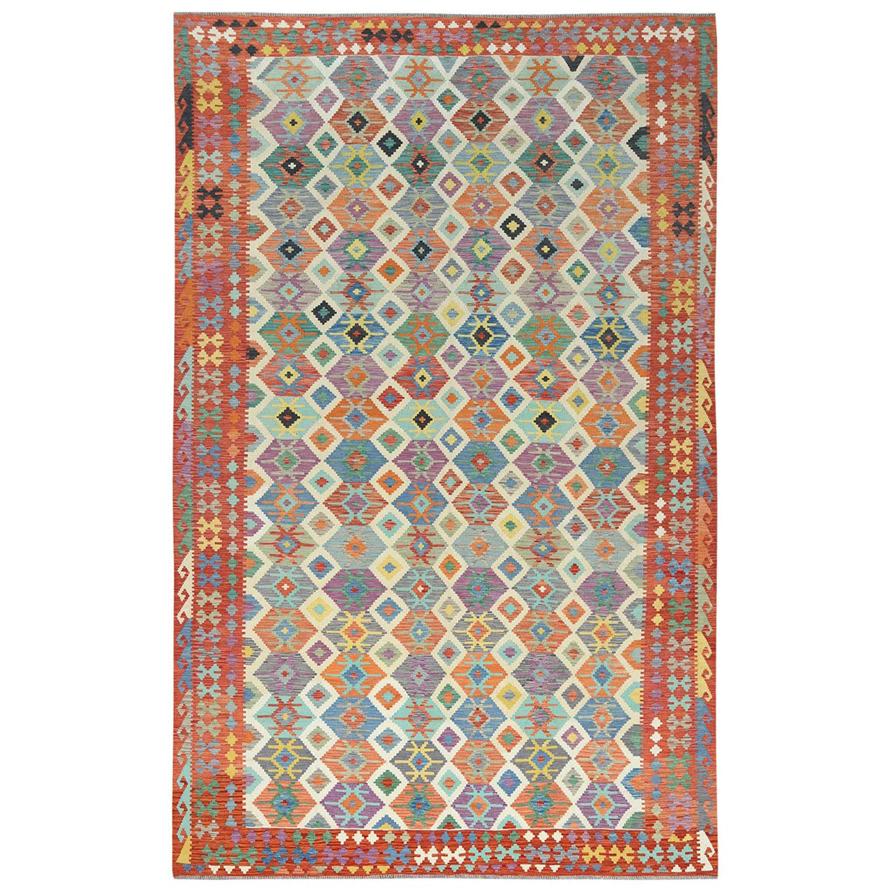 Orange 10'0" x 16'5" Flat Weave Multicolored Hand woven Wool Rug -O081821