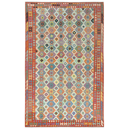 Flat Weave Wool Hand Woven Rug Multicolored Orange 10.0X16.5 -O081821