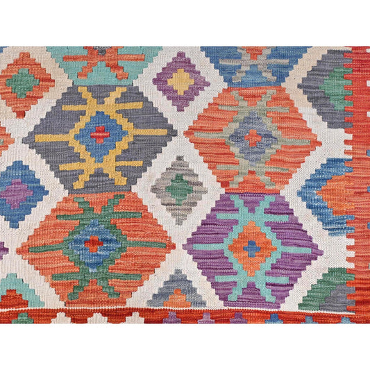 Flat Weave Wool Hand Woven Rug Multicolored Orange 10.0X16.5 -O081821
