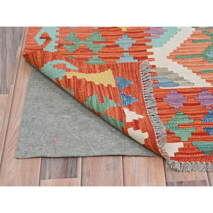 Flat Weave Wool Hand Woven Rug Multicolored Orange 10.0X16.5 -O081821