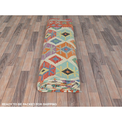 Flat Weave Wool Hand Woven Rug Multicolored Orange 10.0X16.5 -O081821