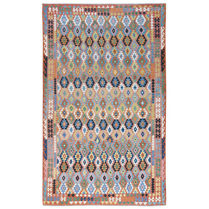 Flat Weave Wool Hand Woven Rug Multicolored Orange 9.10X16.1 -O081823