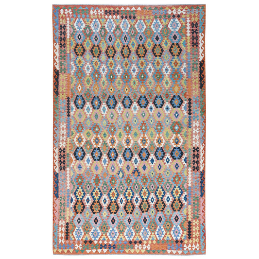 Flat Weave Wool Hand Woven Rug Multicolored Orange 9.10X16.1 -O081823