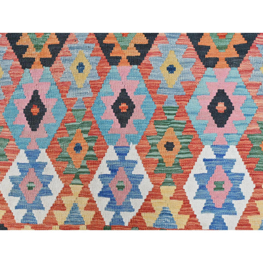 Flat Weave Wool Hand Woven Rug Multicolored Orange 9.10X16.1 -O081823