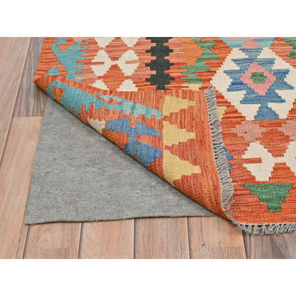 Flat Weave Wool Hand Woven Rug Multicolored Orange 9.10X16.1 -O081823