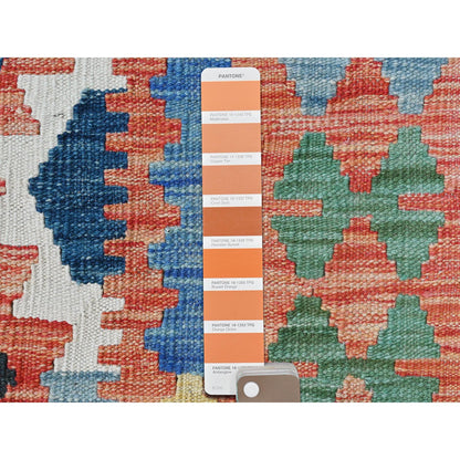 Flat Weave Wool Hand Woven Rug Multicolored Orange 9.10X16.1 -O081823