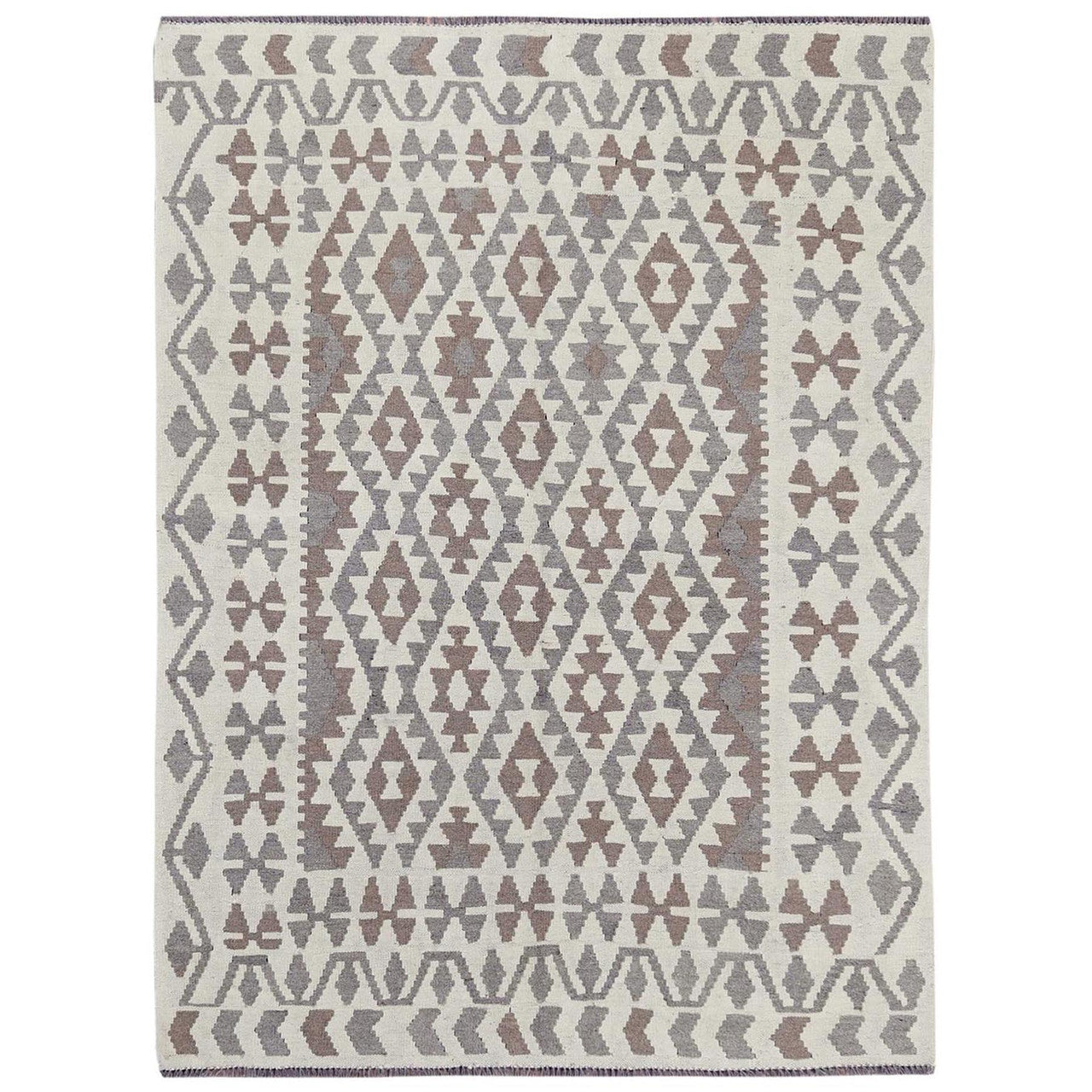 Ivory 4'9" x 6'5" Flat Weave Hand woven Wool Rug -O081828