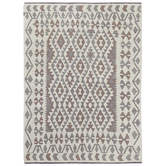 Flat Weave Wool Hand Woven Rug Ivory Ivory 4.9X6.5 -O081828