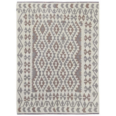 Flat Weave Wool Hand Woven Rug Ivory Ivory 4.9X6.5 -O081828