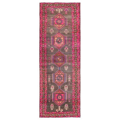 Overdyed & Vintage Wool Hand Knotted Rug Brown Brown 3.7X10.1 -O081847