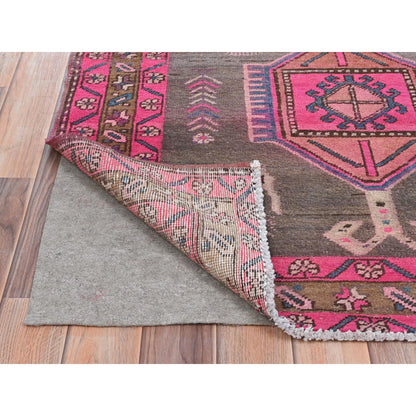 Overdyed & Vintage Wool Hand Knotted Rug Brown Brown 3.7X10.1 -O081847