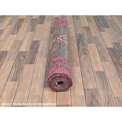 Overdyed & Vintage Wool Hand Knotted Rug Brown Brown 3.7X10.1 -O081847