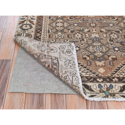 Overdyed & Vintage Wool Hand Knotted Rug Brown Ivory 3.4X10.0 -O081851