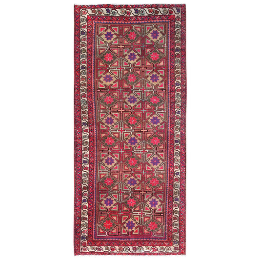 Overdyed & Vintage Wool Hand Knotted Rug Pink Ivory 4.8X10.4 -O081860