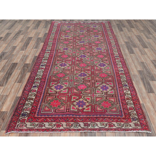 Overdyed & Vintage Wool Hand Knotted Rug Pink Ivory 4.8X10.4 -O081860