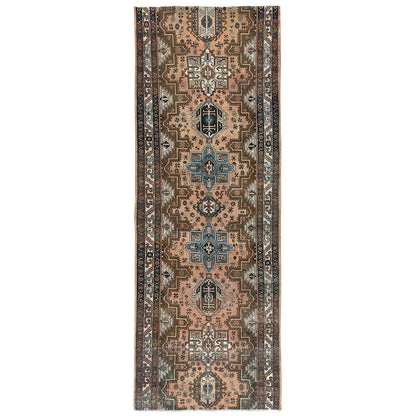 Overdyed & Vintage Wool Hand Knotted Rug Brown Ivory 4.7X12.9 -O081861