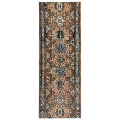 Overdyed & Vintage Wool Hand Knotted Rug Brown Ivory 4.7X12.9 -O081861
