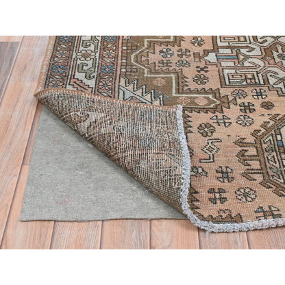 Overdyed & Vintage Wool Hand Knotted Rug Brown Ivory 4.7X12.9 -O081861