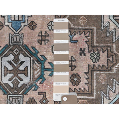 Overdyed & Vintage Wool Hand Knotted Rug Brown Ivory 4.7X12.9 -O081861
