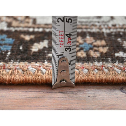 Overdyed & Vintage Wool Hand Knotted Rug Brown Ivory 4.7X12.9 -O081861