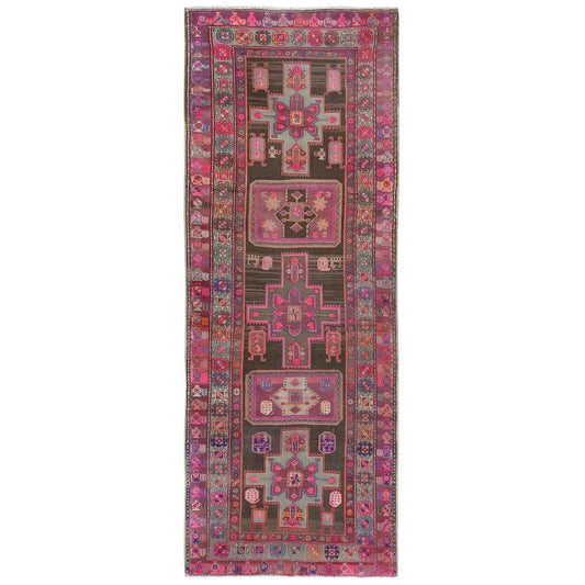 Overdyed & Vintage Wool Hand Knotted Rug Brown Pink 4.3X11.5 -O081862