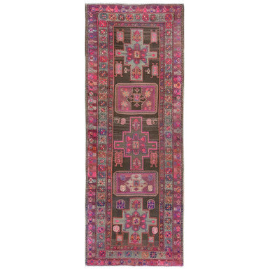 Overdyed & Vintage Wool Hand Knotted Rug Brown Pink 4.3X11.5 -O081862
