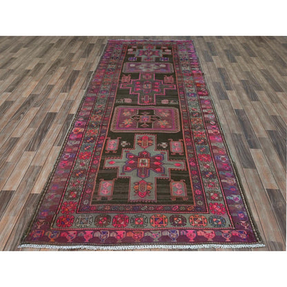 Overdyed & Vintage Wool Hand Knotted Rug Brown Pink 4.3X11.5 -O081862